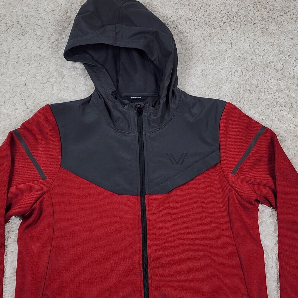 Peak Velocity Sport Jacket Mens S Red Hooded Logo Long Sleeve Track Hiking